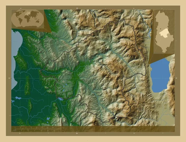 Эльбасан Графство Албания Цветная Карта Высоты Озерами Реками Вспомогательные Карты — стоковое фото