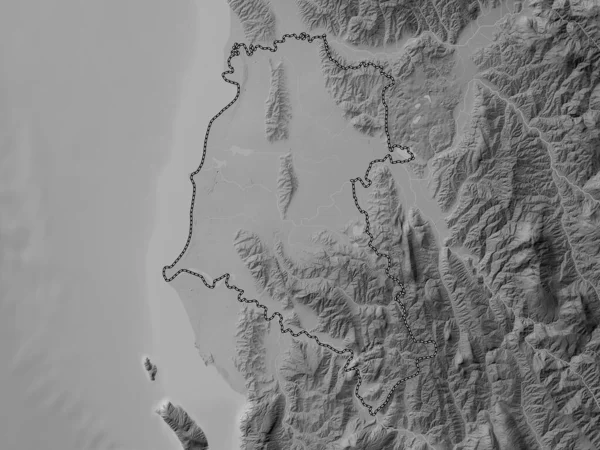 Fier Okręg Albanii Mapa Wzniesień Skali Szarości Jeziorami Rzekami — Zdjęcie stockowe