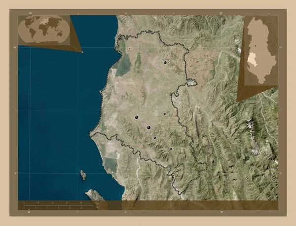 Fier Condado Albânia Mapa Satélite Baixa Resolução Locais Das Principais — Fotografia de Stock