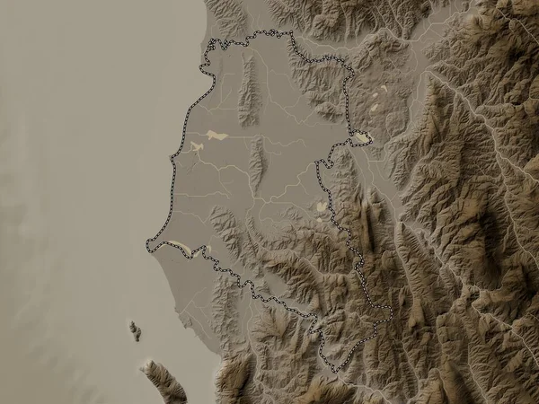 Fier Okres Albánie Nadmořská Mapa Zabarvená Sépiovými Tóny Jezery Řekami — Stock fotografie