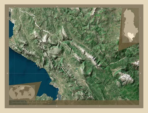 アルバニアの郡Gjirokaster 高解像度衛星地図 コーナー補助位置図 — ストック写真