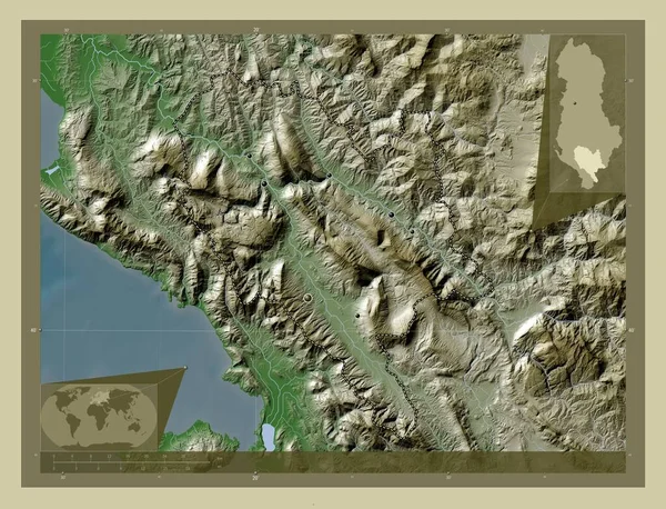 Гирокастер Графство Албания Карта Высоты Окрашенная Вики Стиле Озерами Реками — стоковое фото
