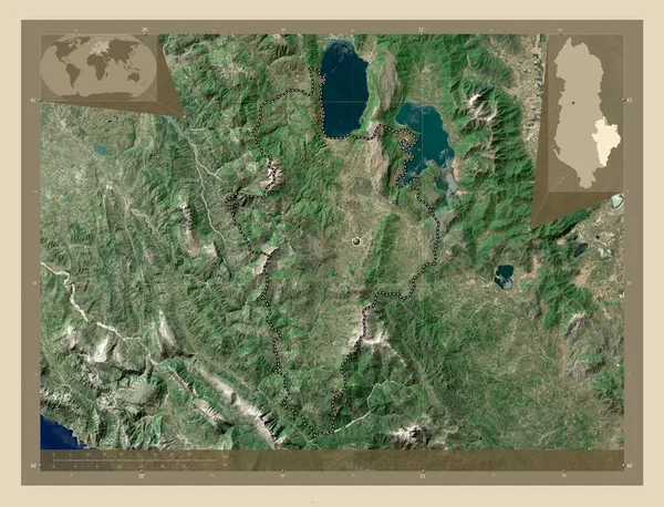 アルバニアの郡コルセ 高解像度衛星地図 コーナー補助位置図 — ストック写真