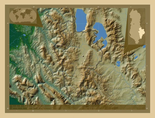Корче Графство Албания Цветная Карта Высоты Озерами Реками Вспомогательные Карты — стоковое фото