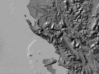 Vlore, Arnavutluk Eyaleti. Gölleri ve nehirleri olan çift seviyeli yükseklik haritası
