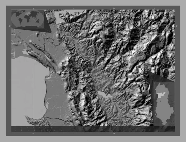 Lezhe Condado Albania Mapa Elevación Bilevel Con Lagos Ríos Mapas — Foto de Stock