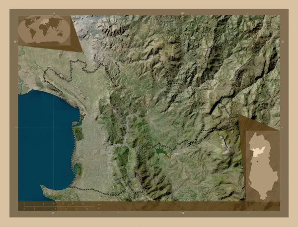 アルバニアの郡Lezhe 低解像度衛星地図 コーナー補助位置図 — ストック写真
