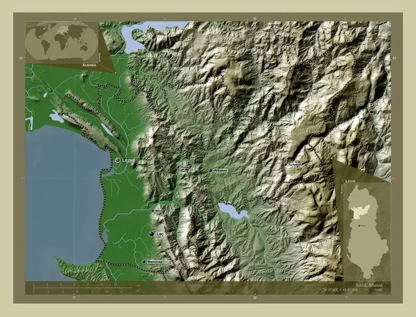 Lezhe Okręg Albanii Mapa Wzniesień Kolorowa Stylu Wiki Jeziorami Rzekami — Zdjęcie stockowe