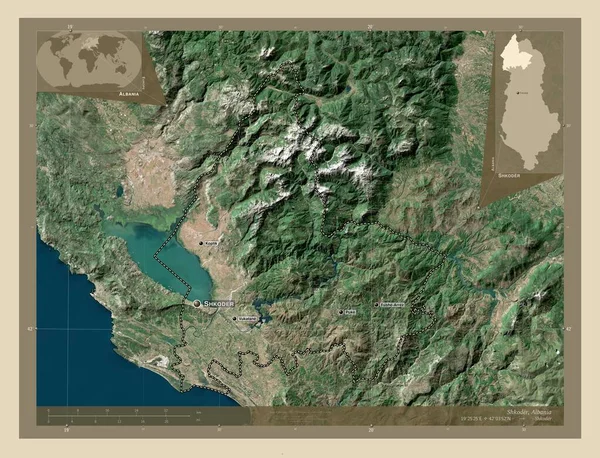 Shkoder Condado Albânia Mapa Satélite Alta Resolução Locais Nomes Das — Fotografia de Stock