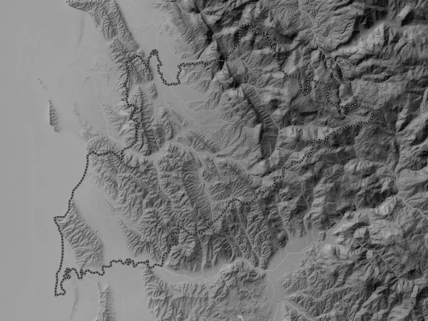 Tirane Okres Albánie Výškové Mapy Stupních Šedi Jezery Řekami — Stock fotografie