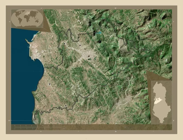 Τιράνε Επαρχία Αλβανίας Υψηλής Ανάλυσης Δορυφορικός Χάρτης Τοποθεσίες Μεγάλων Πόλεων — Φωτογραφία Αρχείου