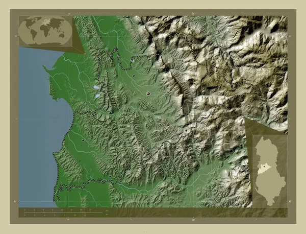 Tirane Okręg Albanii Mapa Wzniesień Kolorowa Stylu Wiki Jeziorami Rzekami — Zdjęcie stockowe