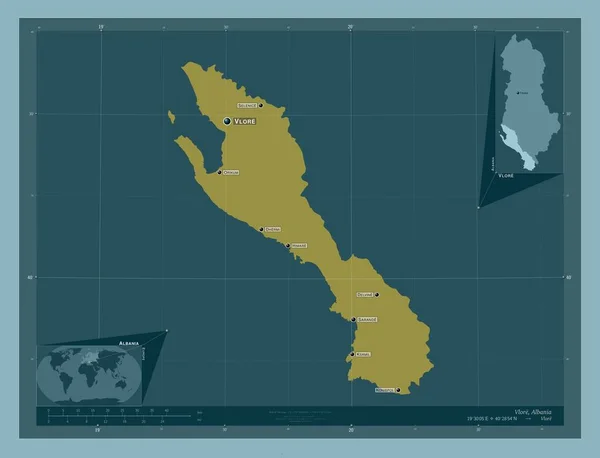 Vlore Condado Albania Forma Color Sólido Ubicaciones Nombres Las Principales —  Fotos de Stock