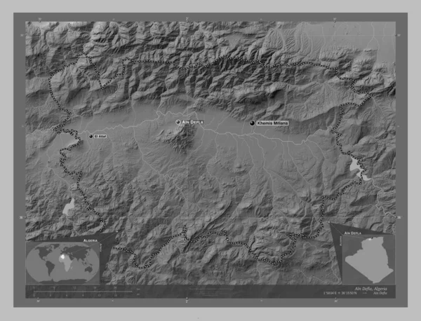 Айн Дефла Провінція Алжир Граймасштабна Мапа Висот Озерами Річками Місця — стокове фото
