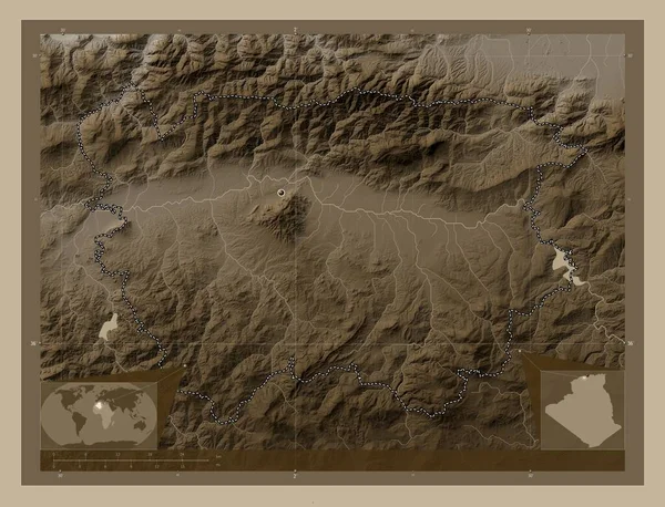Айн Дефла Провинция Алжир Карта Высоты Окрашенная Сепиевые Тона Озерами — стоковое фото