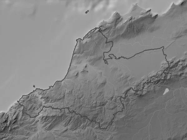 アルジェリアの州 アイン テムチェント 湖や川とグレースケール標高マップ — ストック写真