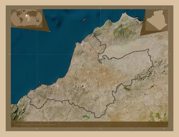 Ain Temouchent Επαρχία Αλγερίας Δορυφορικός Χάρτης Χαμηλής Ανάλυσης Γωνιακοί Χάρτες — Φωτογραφία Αρχείου