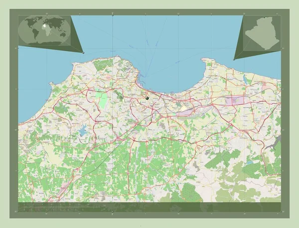 Alger Επαρχία Της Αλγερίας Χάρτης Του Δρόμου Γωνιακοί Χάρτες Βοηθητικής — Φωτογραφία Αρχείου
