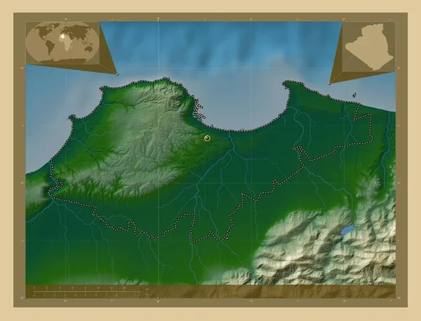 Алжир Провинция Алжир Цветная Карта Высоты Озерами Реками Вспомогательные Карты — стоковое фото