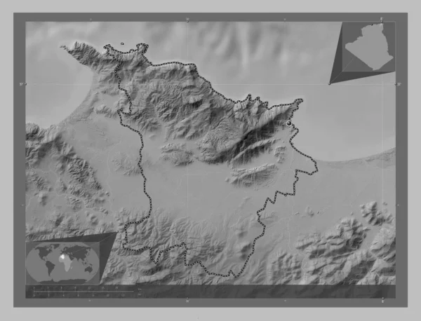 Annaba Província Argélia Mapa Elevação Escala Cinza Com Lagos Rios — Fotografia de Stock