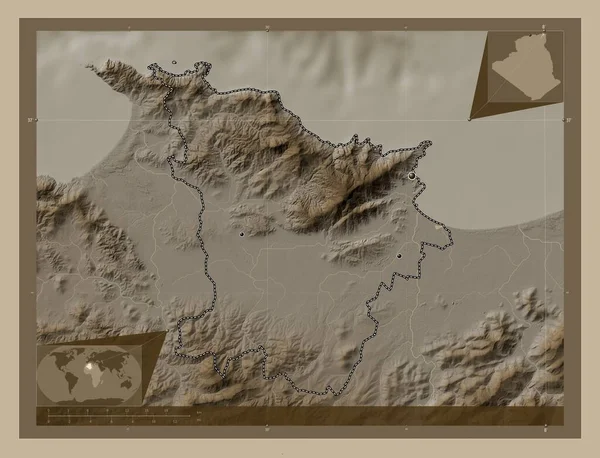 Аннаба Провинция Алжир Карта Высоты Окрашенная Сепиевые Тона Озерами Реками — стоковое фото