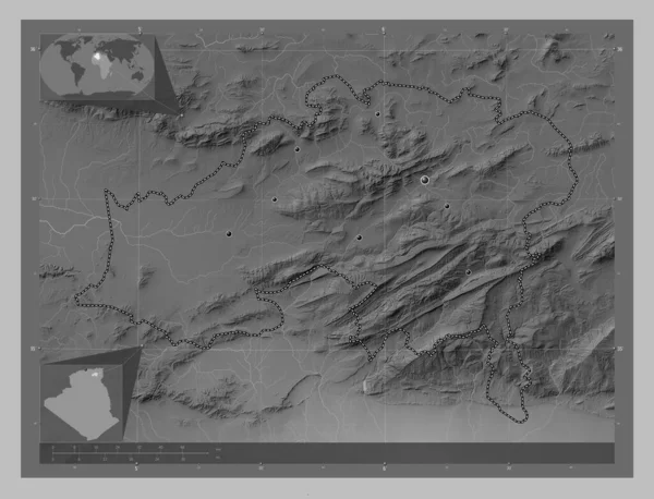 Batna Province Algeria Grayscale Elevation Map Lakes Rivers Locations Major — Stock Photo, Image