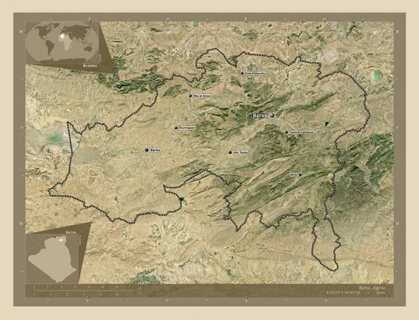 Batna Prowincja Algieria Mapa Satelity Wysokiej Rozdzielczości Lokalizacje Nazwy Głównych — Zdjęcie stockowe