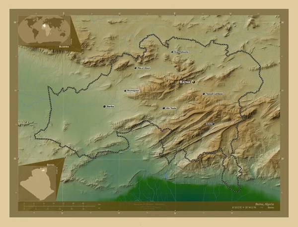 Batna Província Argélia Mapa Elevação Colorido Com Lagos Rios Locais — Fotografia de Stock