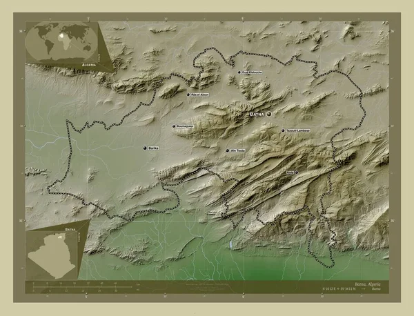 Batna Provincia Algeria Mappa Elevazione Colorata Stile Wiki Con Laghi — Foto Stock