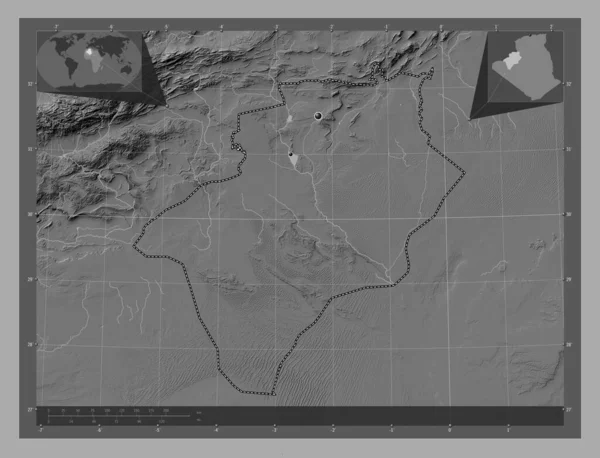 Bechar Provincia Argelia Mapa Elevación Bilevel Con Lagos Ríos Ubicaciones —  Fotos de Stock