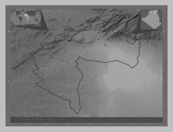Biskra Provincia Algeria Mappa Elevazione Scala Grigi Con Laghi Fiumi — Foto Stock