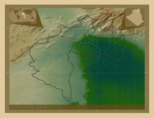 Biskra Província Argélia Mapa Elevação Colorido Com Lagos Rios Locais — Fotografia de Stock