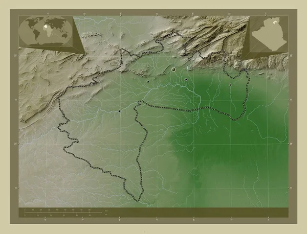 Biskra Επαρχία Αλγερίας Υψόμετρο Χάρτη Χρωματισμένο Στυλ Wiki Λίμνες Και — Φωτογραφία Αρχείου