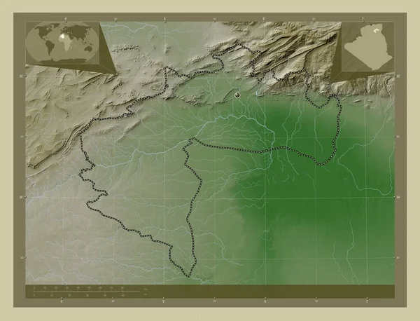 Biskra Algéria Tartomány Magassági Térkép Színes Wiki Stílusban Tavak Folyók — Stock Fotó