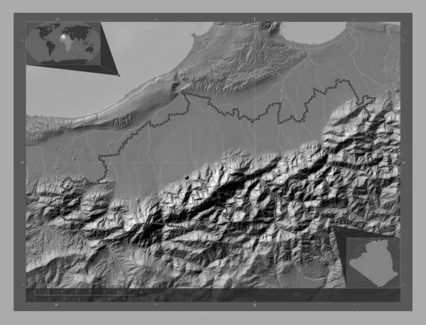 Blida Provincia Argelia Mapa Elevación Bilevel Con Lagos Ríos Mapas —  Fotos de Stock