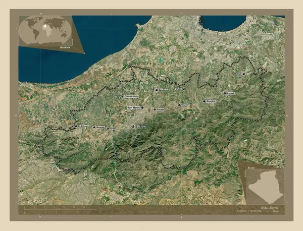 Blida Cezayir Vilayeti Yüksek Çözünürlüklü Uydu Bölgenin Büyük Şehirlerinin Yerleri — Stok fotoğraf