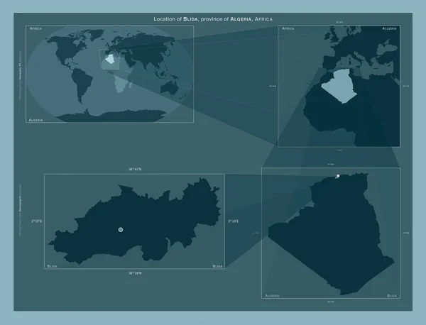제리아주 블리다 도표는 규모의 지도에서 지역의 위치를 줍니다 프레임 Png — 스톡 사진
