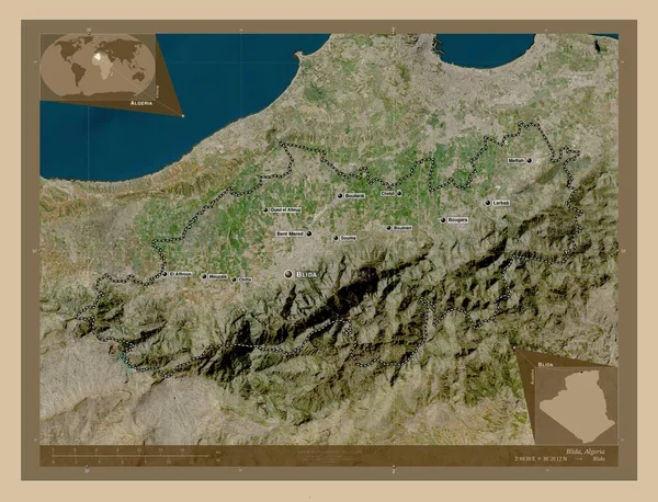 Blida Provincia Argelia Mapa Satelital Baja Resolución Ubicaciones Nombres Las — Foto de Stock