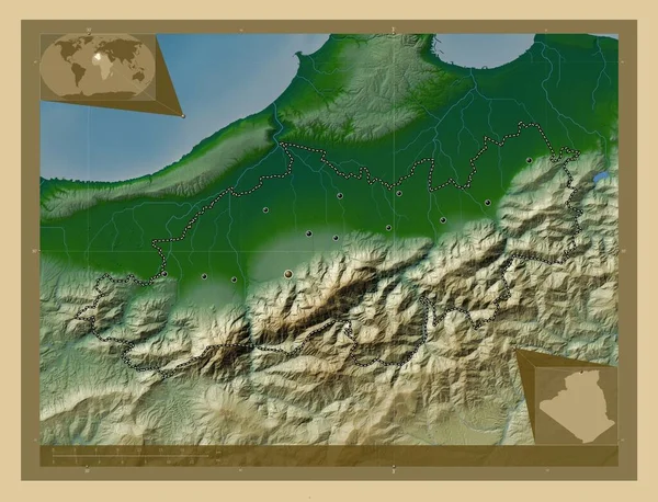 Blida Provincia Algeria Mappa Elevazione Colorata Con Laghi Fiumi Località — Foto Stock