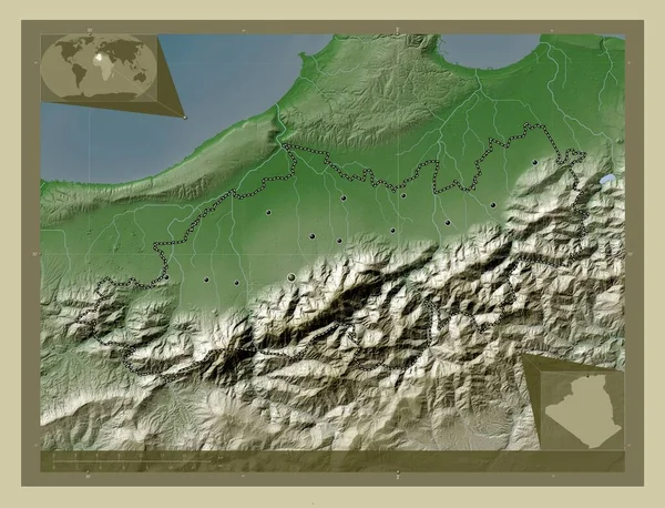 Blida Prowincja Algierii Mapa Wzniesień Kolorowa Stylu Wiki Jeziorami Rzekami — Zdjęcie stockowe