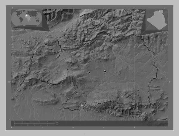 Бордж Арреридж Провинция Алжир Карта Высот Оттенках Серого Озерами Реками — стоковое фото