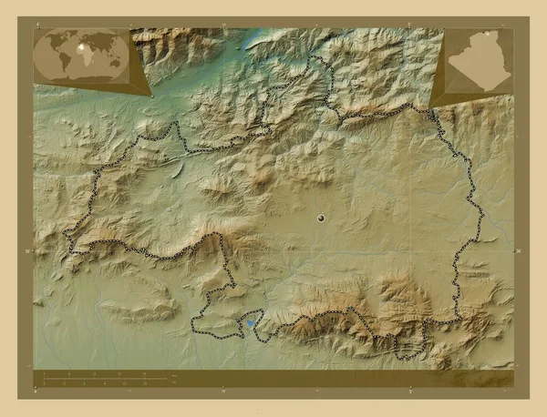 Bordj Bou Arreridj Prowincja Algieria Kolorowa Mapa Wzniesień Jeziorami Rzekami — Zdjęcie stockowe
