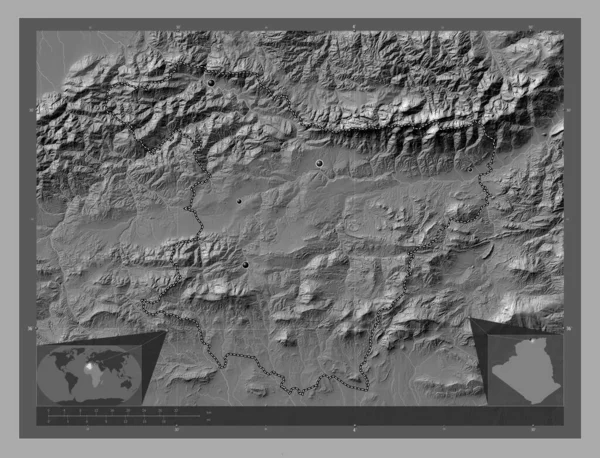 Bouira Provinsen Algeriet Bilevel Höjd Karta Med Sjöar Och Floder — Stockfoto