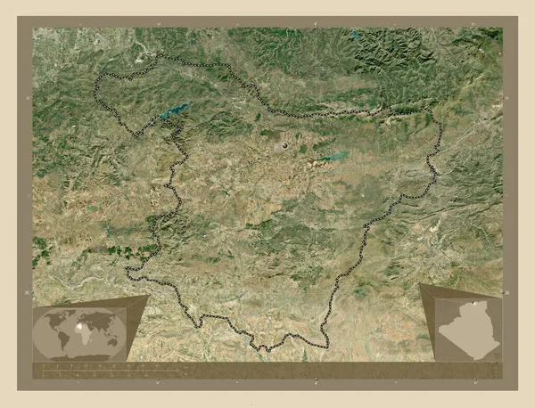 Bouira Επαρχία Αλγερίας Υψηλής Ανάλυσης Δορυφορικός Χάρτης Γωνιακοί Χάρτες Βοηθητικής — Φωτογραφία Αρχείου