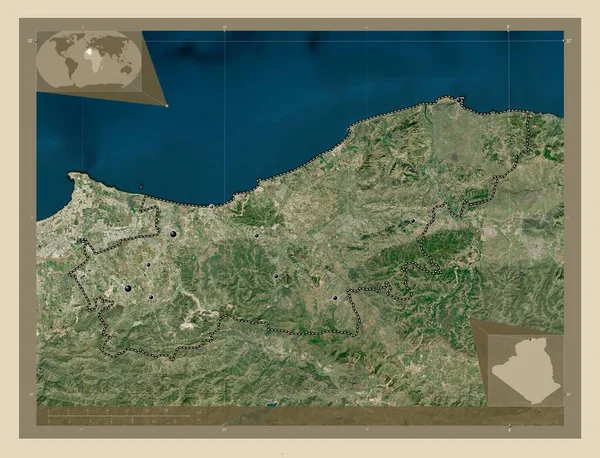 Boumerdes Επαρχία Αλγερίας Υψηλής Ανάλυσης Δορυφορικός Χάρτης Τοποθεσίες Μεγάλων Πόλεων — Φωτογραφία Αρχείου