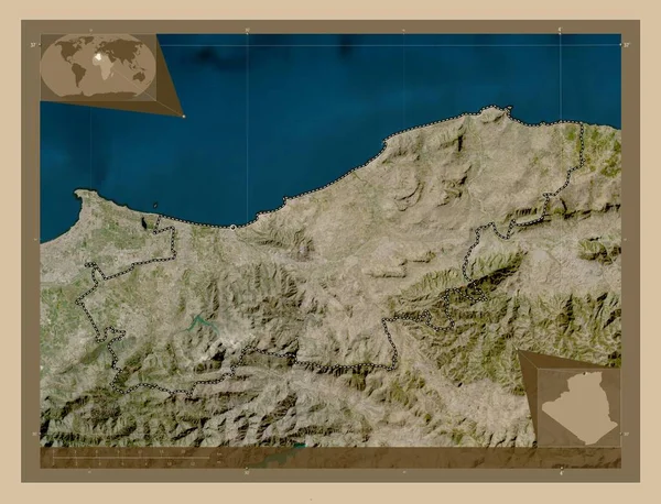 Boumerdes Επαρχία Αλγερίας Δορυφορικός Χάρτης Χαμηλής Ανάλυσης Γωνιακοί Χάρτες Βοηθητικής — Φωτογραφία Αρχείου