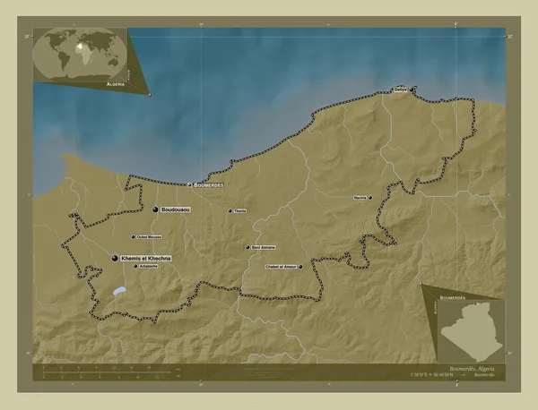 Boumerdes Επαρχία Αλγερίας Υψόμετρο Χάρτη Χρωματισμένο Στυλ Wiki Λίμνες Και — Φωτογραφία Αρχείου