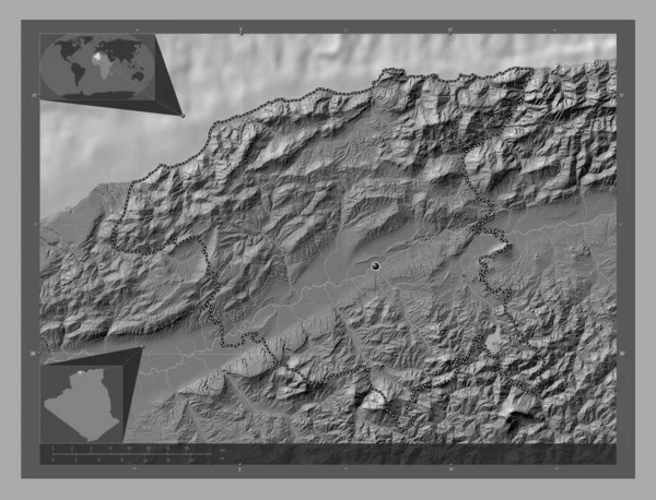 Chlef Province Algeria Bilevel Elevation Map Lakes Rivers Corner Auxiliary — Stock Photo, Image