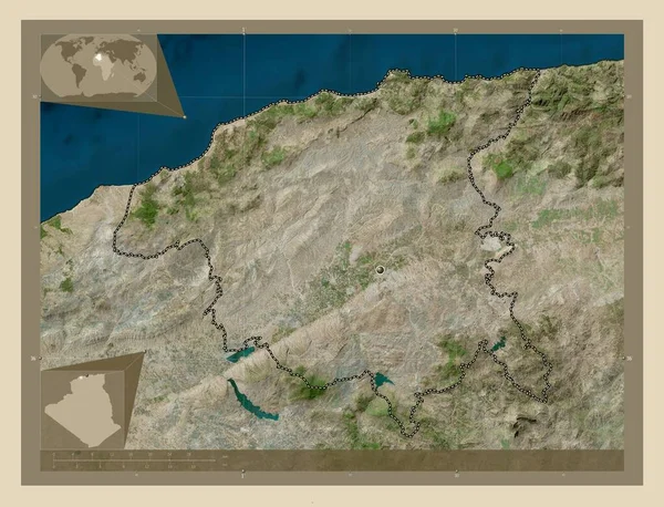 アルジェリアのチェフ州 高解像度衛星地図 コーナー補助位置図 — ストック写真