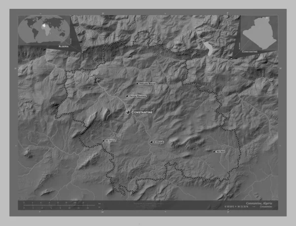 Костянтин Провінція Алжир Граймасштабна Мапа Висот Озерами Річками Місця Розташування — стокове фото